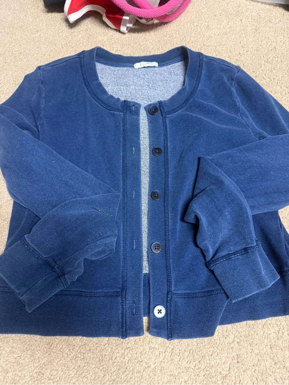 Women's Navy Button-Front Knit Blazer Cardigan